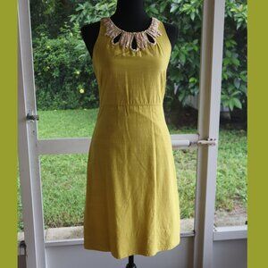 J Crew chartreuse dress with Ivory neckline detail size 2